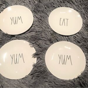 Rae Dunn by Magenta Set of 4 (YUM & EAT)Ceramic 6” Appetizer Salad Dessert Plate